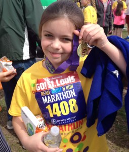Along with a throng of other elementary schoolers, this beautiful strong little lady read 26 books, ran 26 miles, and did 26 good deeds for Go! St Louis' Read Right Run.